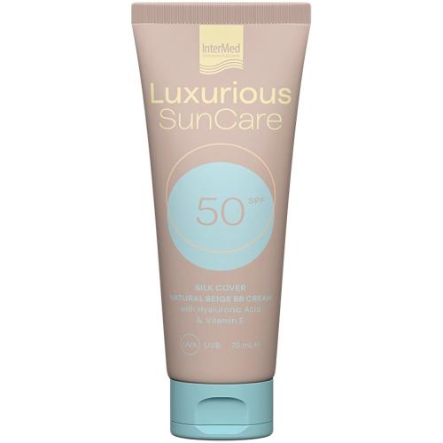 Luxurious Sun Care Silk Cover BB Cream with Hyaluronic Acid Spf50 Αντηλιακή Κρέμα Προσώπου Υψηλής Προστασίας με Ήπια Καλυπτική Δράση 75ml - Natural Beige
